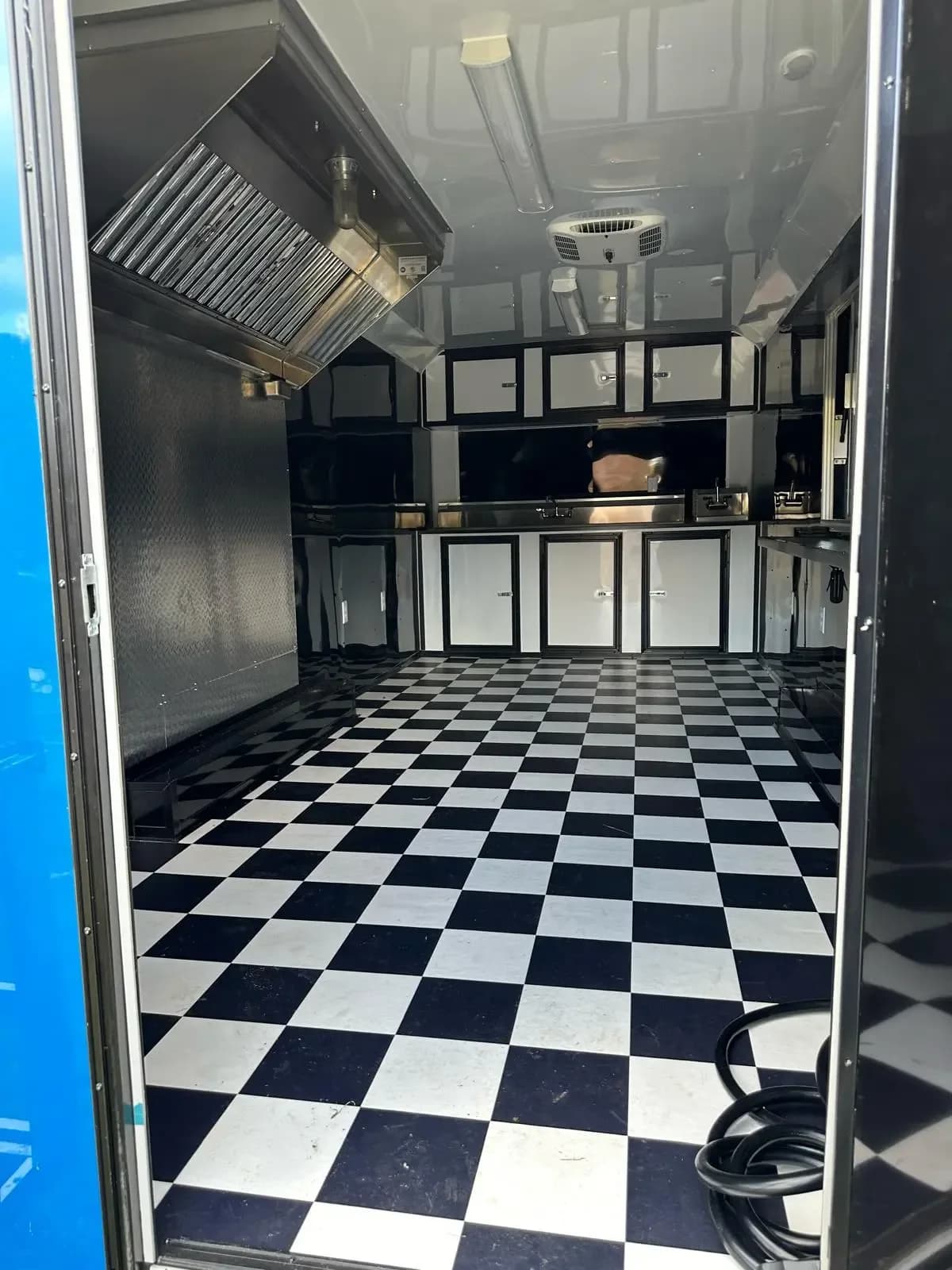Core interior of custom food truck with mobile kitchen setup